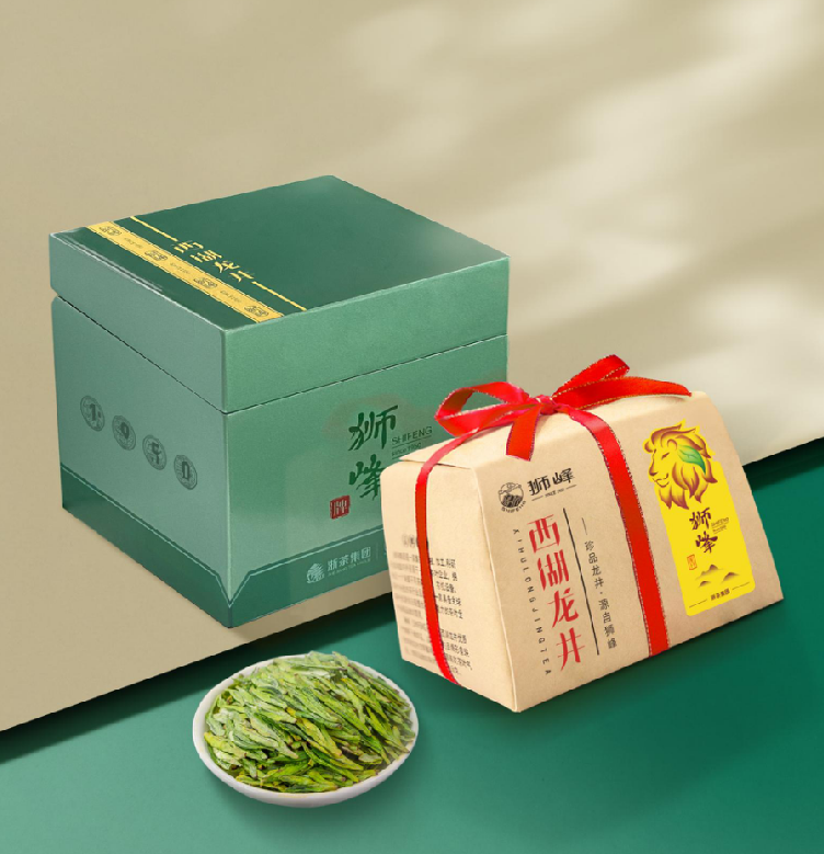 狮峰牌西湖龙井纸包礼盒宽心精a中国茶叶集群品牌联盟(春季)茶叶"超级